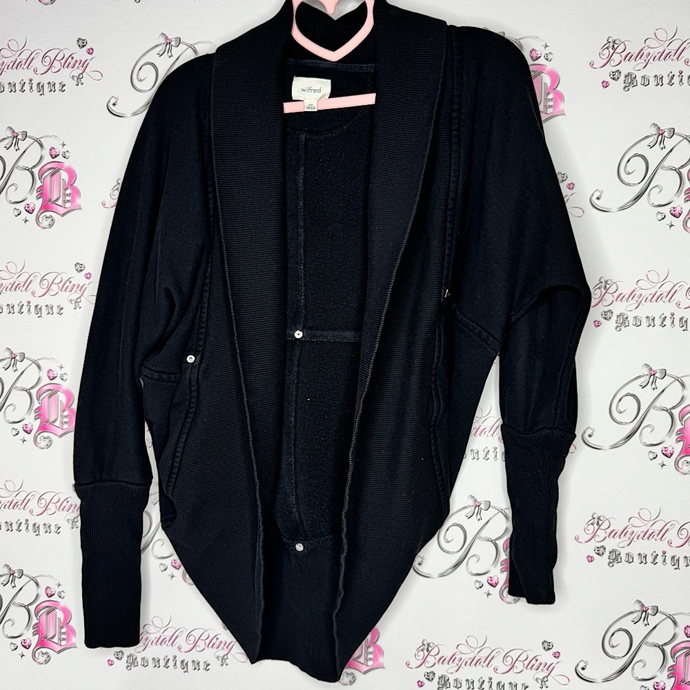 Wilfred aritzia cardigan black studded open waterfall comfy lounge Diderot